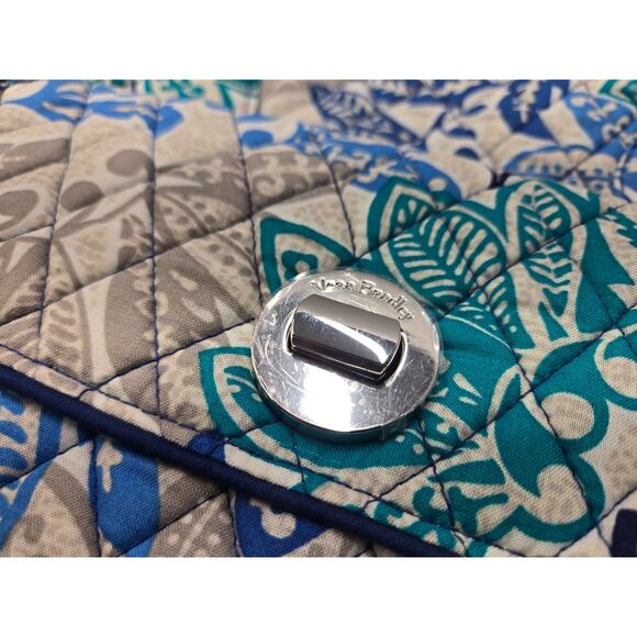 Vera Bradley Quilted Handbag Purse Blue Green Floral Print Shoulder Tote - Picture 6 of 10